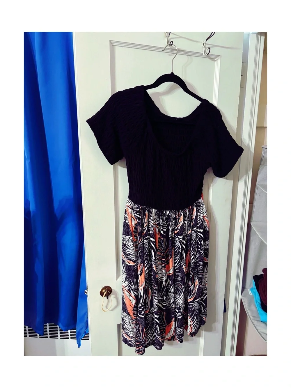 A Little Loved- Torrid Mini Smocked Dress Palm Black Coral- Size 0